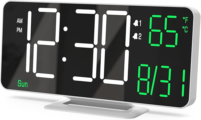 KOSUMOSU Digital Clock for Bedroom, 6.7" Desk Clock LED with Day of Week, Auto Dimming,Indoor Temperature, Clocks for Living Room, Alarm Clocks for Bedrooms