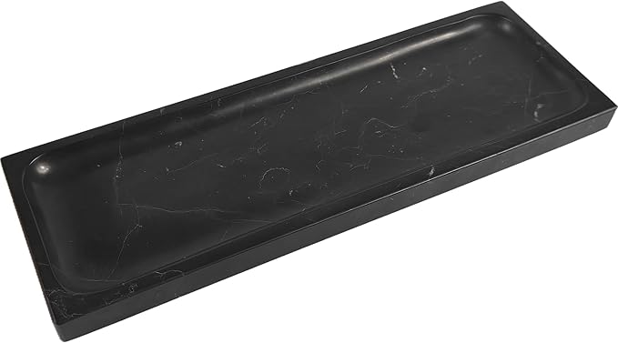 Black Marble Tray for Bathroom Countertop - Rectangular Vanity Organizer, Natural Stone Catchall Tray for Dresser, Entryway, Makeup, Jewelry | 10.6" x 3.5", Polished Finish