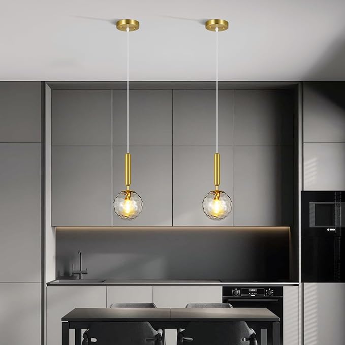 Modern Gold Pendant Light Hanging Fixture Light for Kitchen Island Mid Century with Globe Pendant Light Clear Glass Pendant Lighting for Living Room Bedroom Entryway (1 Pack)