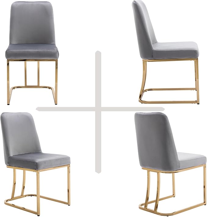 VESCASA Velvet Upholstered Dining Chairs with Back, Mid Century Modern Dining Chairs with Gold Metal Frame for Dining Room, Restaurant, Kitchen, Set of 2, Grey