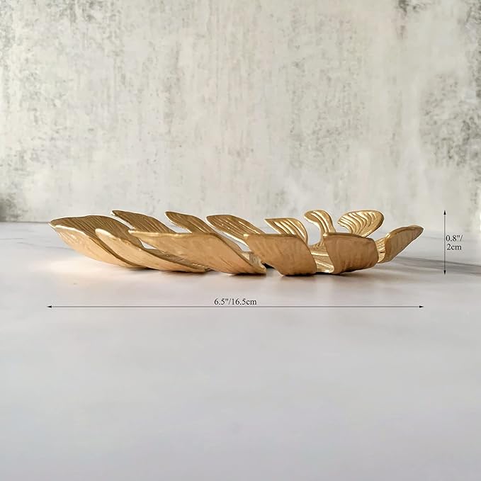 Metal Jewelry Dish, Leaf Shaped Ring Holder Jewelry Organizer, Trinket Dish Vanity Tray for Dresser Christmas Birthday Wedding Gifts Turtle Bay-Gold