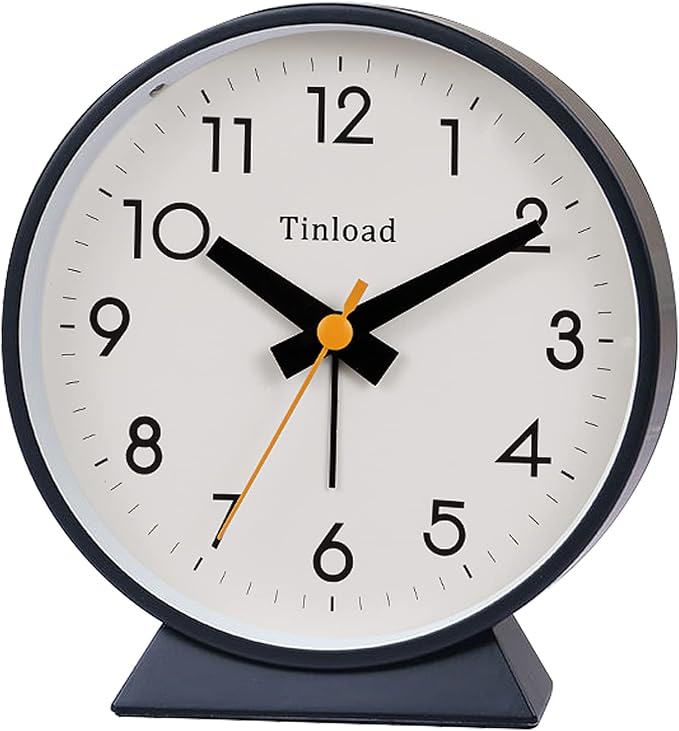 4.5" Battery Operated Antique Retro Analog Alarm Clock, Small Silent Bedside Desk Clock,Lighted on Demand, Battery Operated, Snooze, for Living Room, Bedroom, Bedside, Desk, Gift Clock