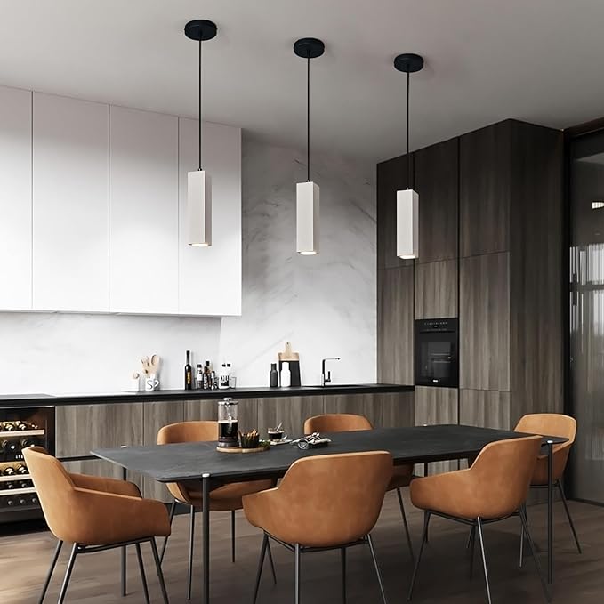 Concrete Linear Pendant Light,Modern LED Industrial Hanging Cement Pendant Lighting Fixture for Kitchen Island Dinning Room Bedroom Bedside Table Small Pendant Lights(3-Pack)