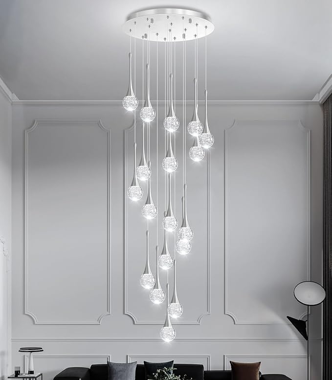 18 Light Modern Glam Crystal Chandelier for High Ceiling LED Dimmable Ceiling Pendant Light Staircase Foyer Enterway Living Room Chandelier Lighting Antique Silver