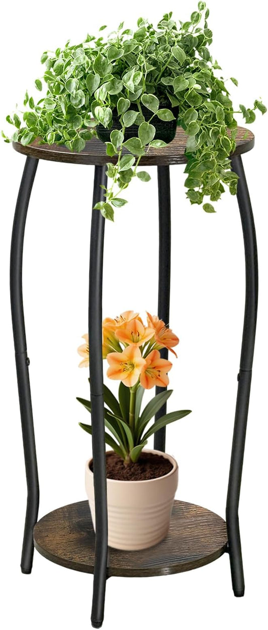 Plant Stand Indoor, 2 Tier Tall Wood Plant Stand, 4-Leg Floor Corner Plant Stands, Heavy Duty Plant Shelf Plant Rack Flower Stands For Home Decor, Brown