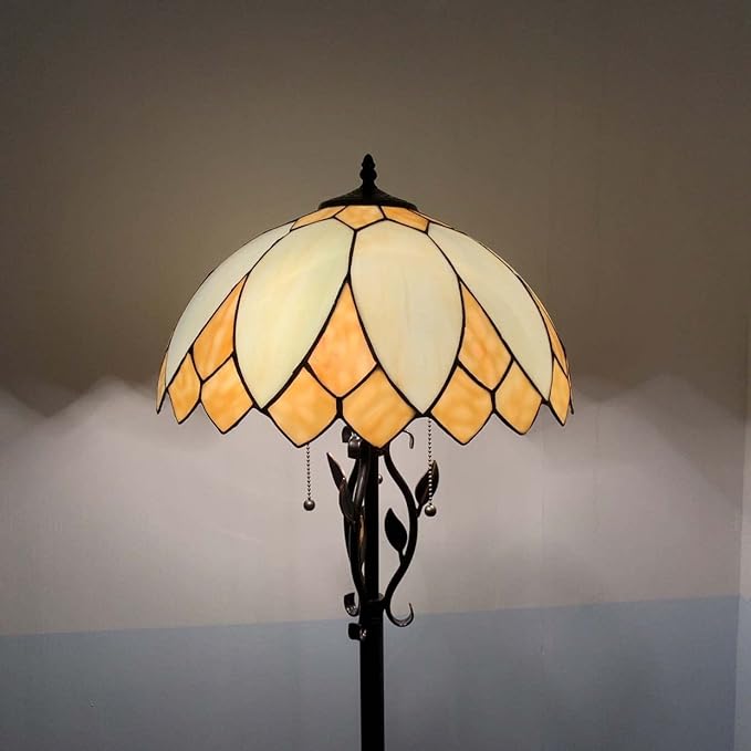 Bieye L10731 Lotus Flower Tiffany Style Stained Glass Floor Lamp with 16-inch Lampshade, 61-inch Tall