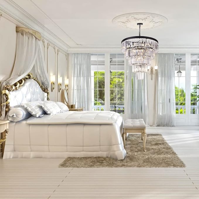 TOCHIC Large Crystal Chandelier for High Ceiling, 40 inch 7-Tier Modern Black Crystal Chandeliers Lighting Fixture, Round Light for Entryway Staircase Foyer Living Room (Black, 31.5 Inches)