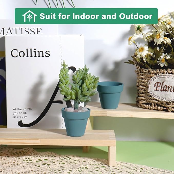 vensovo 48 Pcs 2" Tiny Terracotta & Terra Cotta Pots with Drainage - Steel Blue Small Mini Clay Ceramic Pottery Planter Ideal for Indoor/Outdoor Plants, Crafts, Wedding Favors