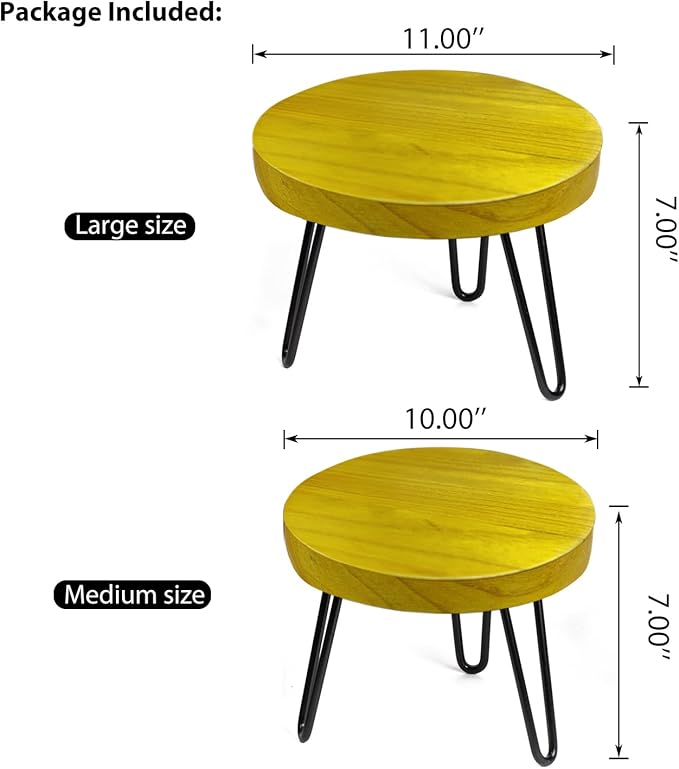 Plant Stand Indoor Outdoor, Wooden plant Stool, Mid Century Plant Stand for Indoor Plants, Wood Modern Plant Holder Rattan Flower, Low Short Boho Rustic Planter Stand Fit 5-15 Inch Pot(M, L)