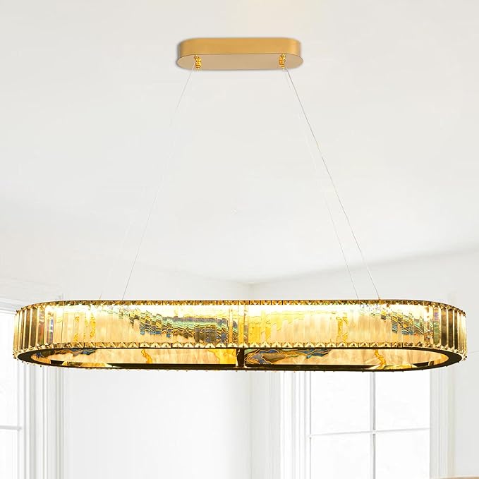 Rectangular Crystal Chandelier, Modern Pendant Lighting Adjustable Ceiling Light Fixture for Living Room Dining Room Bedroom (rectangular-32inch,No Assembly Required)