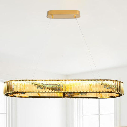 Rectangular Crystal Chandelier, Modern Pendant Lighting Adjustable Ceiling Light Fixture for Living Room Dining Room Bedroom (rectangular-32inch,No Assembly Required)