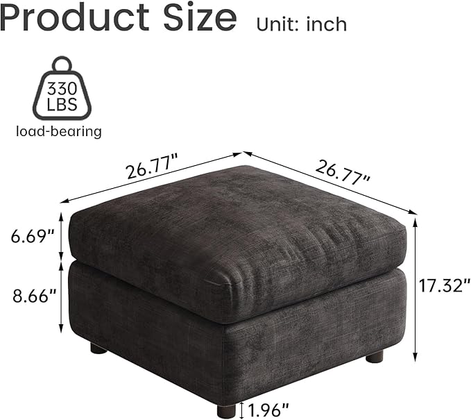 Grey Ottoman with Storage, Modular Footrest for Sofa Couch Sectional, Convertible Lounge Seat with Hidden Storage, Comfortable Sofa Accessory for Living Room Bedroom Apartment Spaces