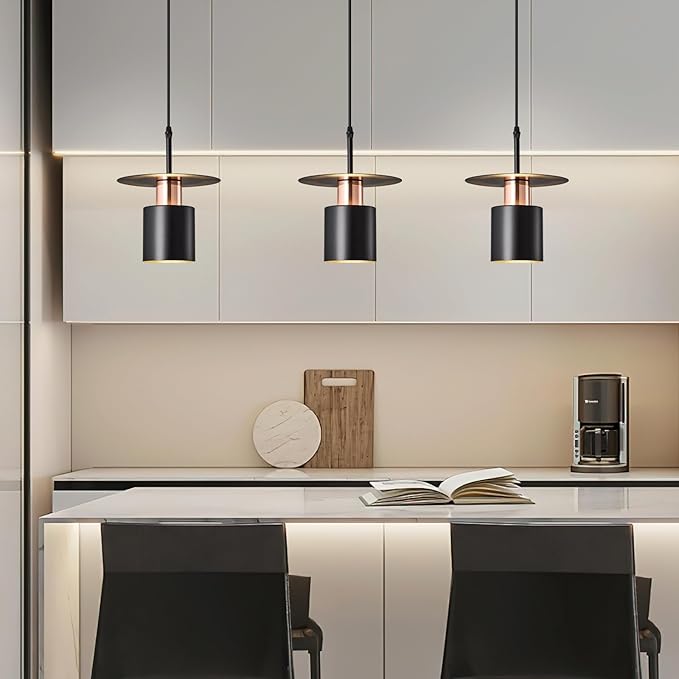 Black Pendant Light Fixture,Modern Hanging Lamp Adjustable Height, Industrial Ceiling Pendant Lighting for Kitchen Island Living Room, Bedroom, Hallway, Bar, Cafes(3-Pack)