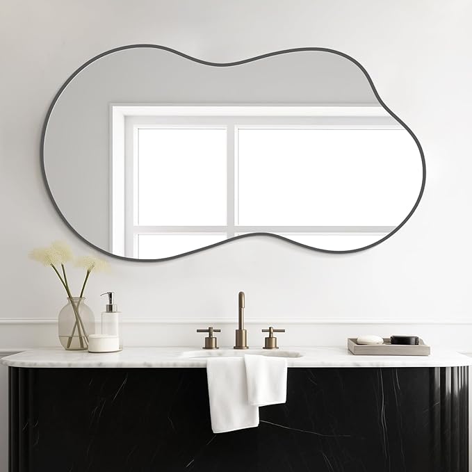 WallBeyond Irregular Wall Mirror – Asymmetrical Mirror with Aluminum Alloy Frame, Decorative Wall Mirror for Living Room, Bedroom, Bathroom, and Entryway 46" H x 26" W (Black)