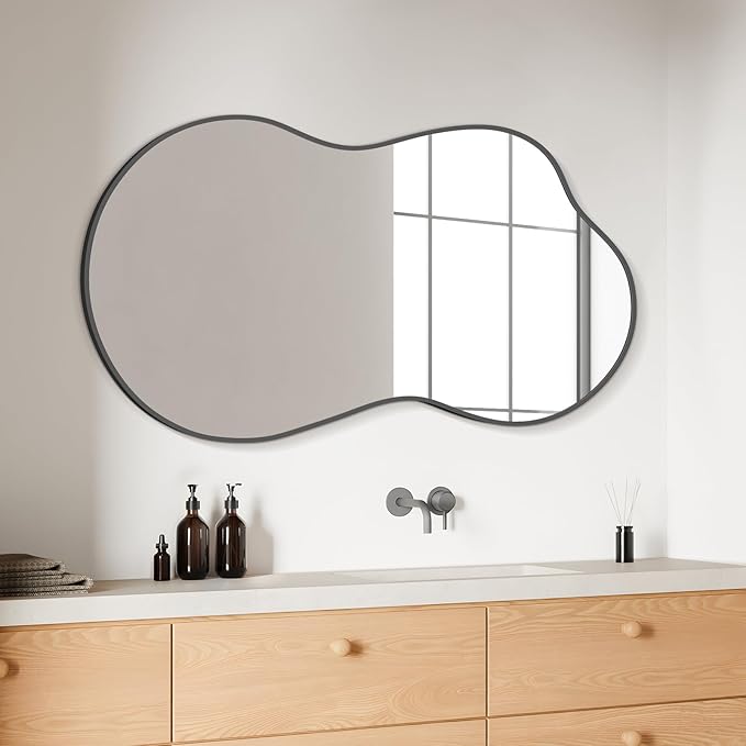 WallBeyond Irregular Wall Mirror – Asymmetrical Mirror with Aluminum Alloy Frame, Decorative Wall Mirror for Living Room, Bedroom, Bathroom, and Entryway 46" H x 26" W (Black)