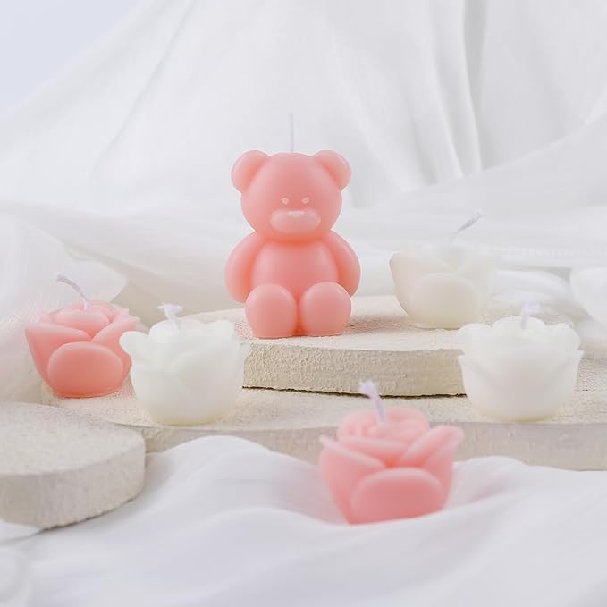 6pc Baby Shower Candle Favors for Guest DIY Floating Candles Party Favors Bulk Scented Tealight Candles Gender Reveal Gifts Return Gifts (Bear-Pink)