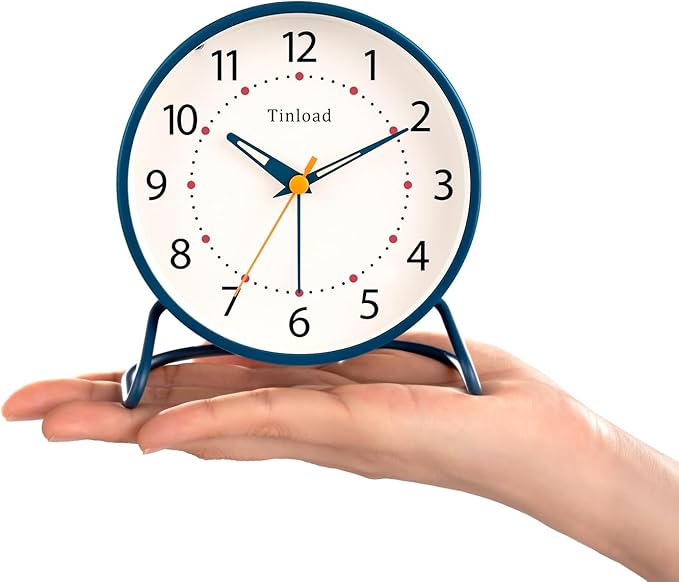 4.5" Antique Retro Analog Alarm Clock, Small Silent Desk Clock with Manual Light, Snooze, for Living Room, Bedroom, Bedside, Desk(Blue)