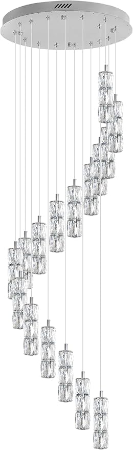 Modern Crystal Chandelier 16-Lights Silver Chandeliers Lighting Fixture High Ceiling Chandelier Suitable for Living Room Staircase Villa