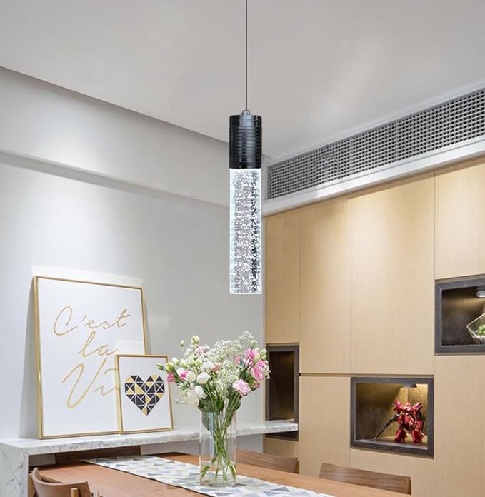 Modern Kitchen Island Hanging Light Fixtures Crytstal Pendant Lighting for Kitchen Island Black Mini Chandelier with 6000K Daylight Bulb