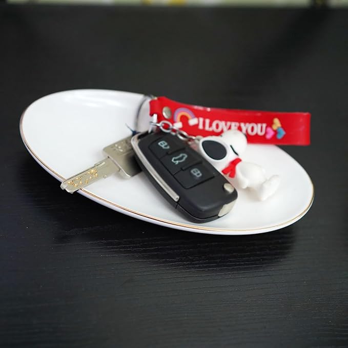 HANKOR Ceramic Key Bowl for Entryway Table, 7 x 4 Key Dish Tray Catch All Bowl, Small Decorative Bowl for Key Jewelry Ring, White