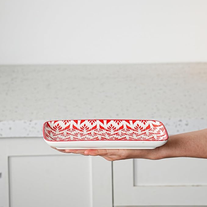 Rectangle Serving Plates Set - 8 Inch Rectangular Ceramic Dinner Appetizer Dishes - Porcelain Platter for Sushi Salad Dessert Pasta - Oven Microwave Dishwasher Safe - Set of 6 - Assorted Colors