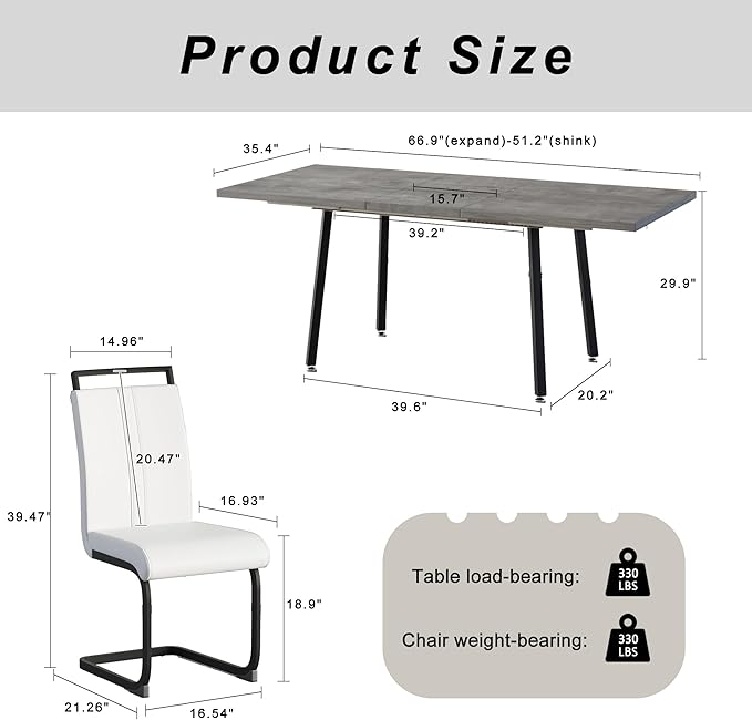 5 Piece Dining Table Set for 4-6,55-71" Extendable Dining Table Set with 4 Upholstered Chairs,Rectangle Kitchen Table Set for Small Space,Dining Room and Office,Grey