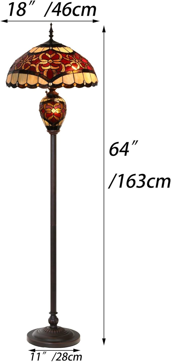 Bieye L10867 Baroque Tiffany Style Stained Glass Double Lit Floor Lamp for Home Decor 64-inch Tall (18-inch Wide, Red)