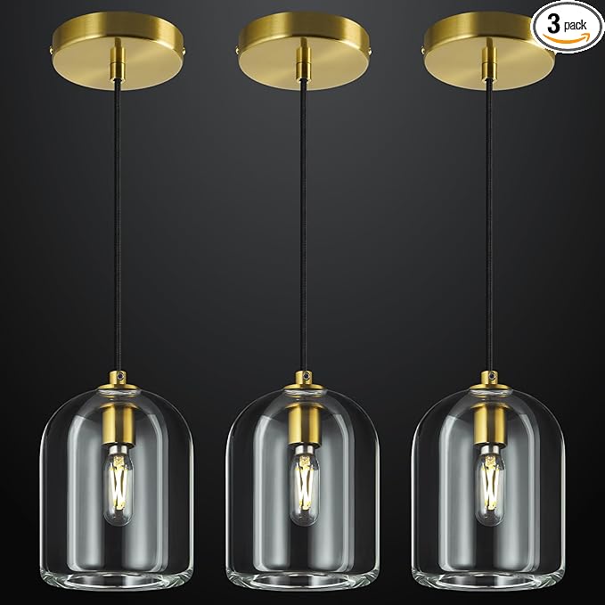 Modern Gold Pendant Lights Kitchen Island Ceiling Chandelier Indoor Crystal Hanging Light Fixtures for Dining Room Kitchen Living Room Bedroom（3Pack）