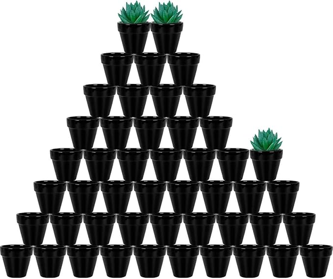 vensovo 48 Pcs 2" Tiny Ceramic Plant Pots with Drainage Hole - Black Small Mini Ceramic Pottery Planter Ideal for Indoor/Outdoor Plants, Crafts, Wedding Favors