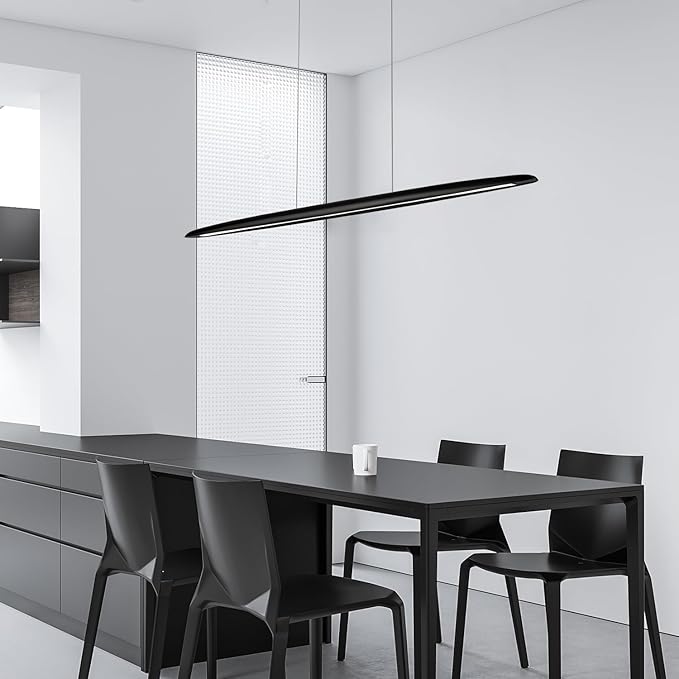 51" Wood Linear Pendant Light Black Linear Pendant Dinning Room Hanging Lights LED Dimmable Chandeliers 36w for Dining Room Pool Table Lights Kitchen Island Light Black