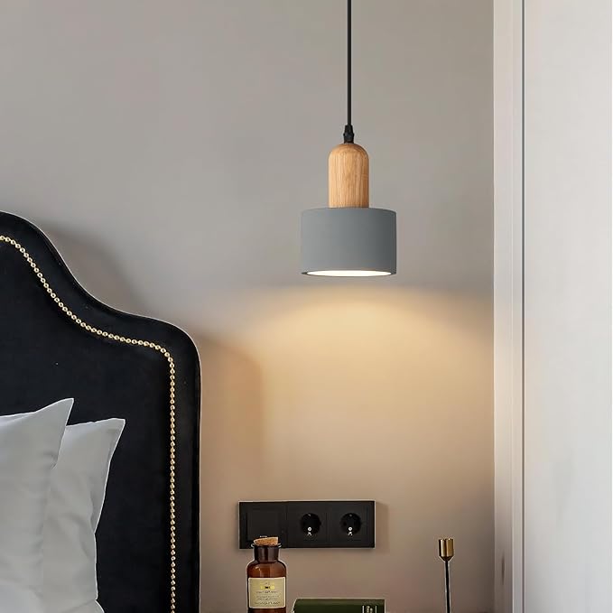 Modern Cement Pendant Lights Grey Chandelier Wooden Ceiling Lamps for Kitchen Island Bedroom Dining Room Living Room bar（2 Pack）