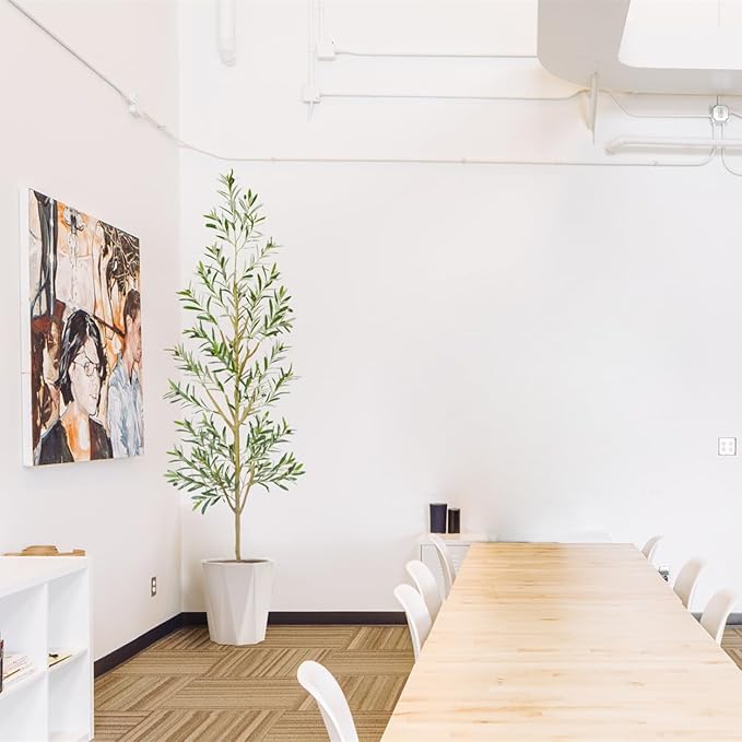 7.8ft (93”) Artificial Olive Tree, Tall Fake Olive Plant with Basket, Indoor Outdoor Faux Olive Silk Tree for Home Livingroom Office Floor Decor (Natural Green Leaves)