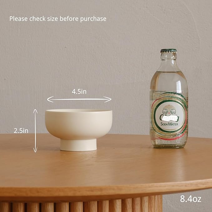 High-foot Fruit Bowl, Ceramic Pedestal Decorative Bowl, Round Bowl for Salad, H2.55" × W4.5" Small Size, 8.4oz, Matte Crème