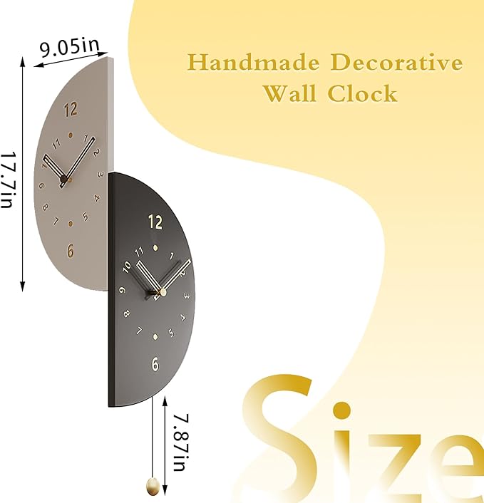 Wall Clock 17.7 Inch Double Sided - Modern Battery Operated with Pendulum, Unique Angle Corner Mounted Decorative Clock for Bedroom Living Room Office