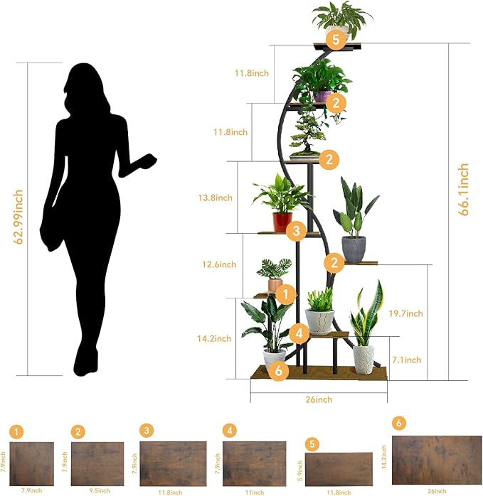 Plant Stand indoor with Grow Lights, 8 Tiered 62" Tall Metal Plant Shelf for indoor Plants Multiple, S-Shaped FlowelDisplay Rack for Living Room, Home, Balcony, Patio & Garden