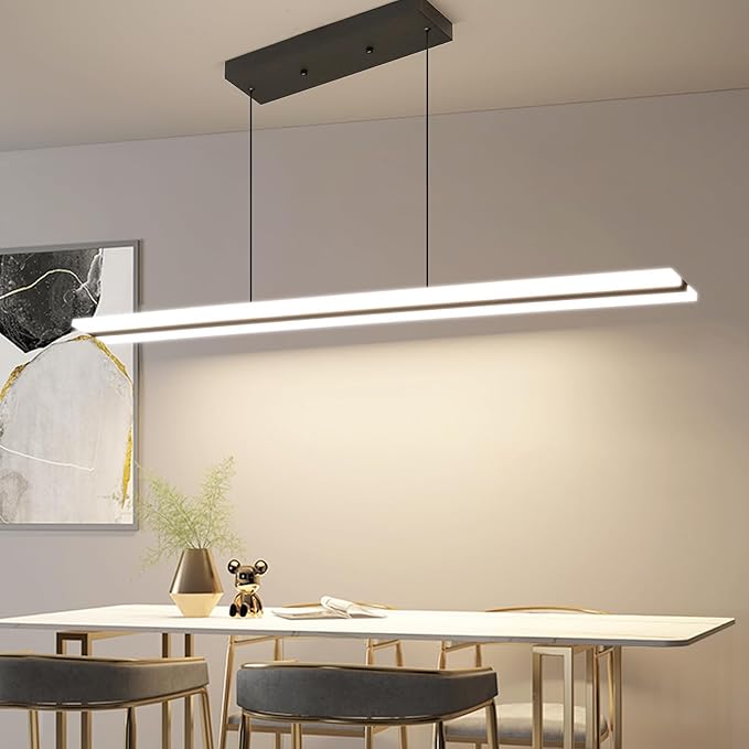 47" LED Linear Pendant Light Fixtures, 25W Dimmable Pool Table Light with Remote, Modern Island Lights for Kitchen Dining Room Living Room Office Bar
