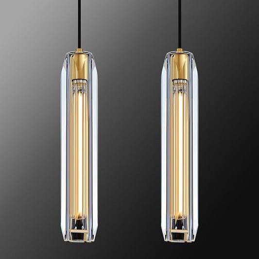 Modern K9 Crystal Pendant Light 2 Pack,14.95'' Clear and Gold Island Pendant Lights,Kitchen Crystal Light Pendant,Bar Pendant Lights,for Kitchen Dining Bathroom Bedroom