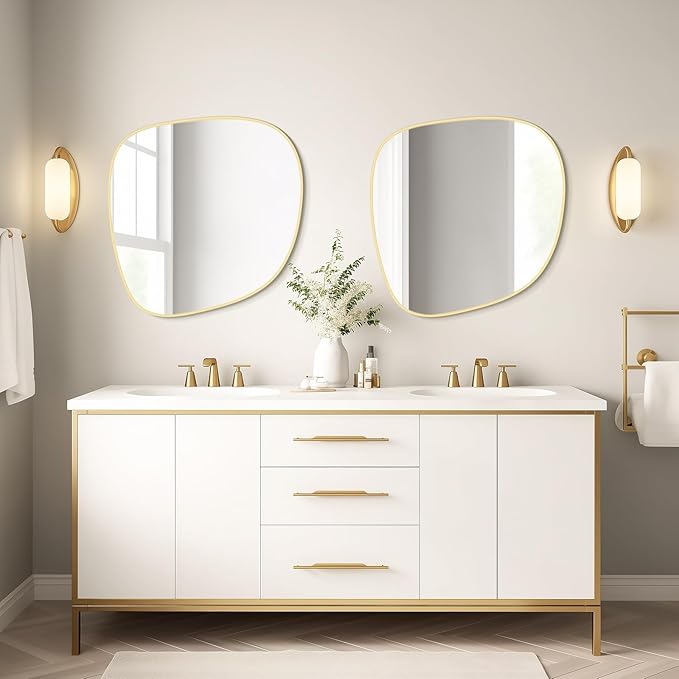WallBeyond Asymmetrical Mirror, Irregular Wall Mirror, Wall Mirrors Decorative for Bedroom Living Room Entryway Hall, Unique Wall Mirror 27" H x 26" W, Gold