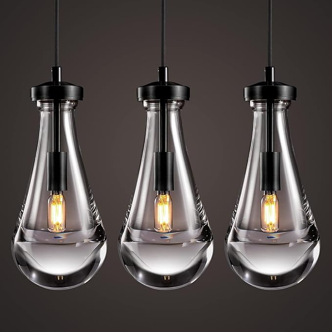Raindrop Pendant Light Set of Three, Black Pendant Lights Kitchen Island, Pendant Lighting Tear Drops Pendant Light Fixtures, Pendant Light for Kitchen Island Bedroom Bathroom, Included Bulb