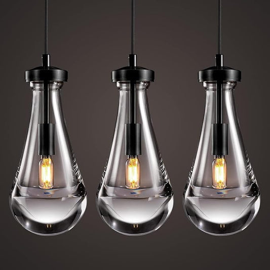 Raindrop Pendant Light Set of Three, Black Pendant Lights Kitchen Island, Pendant Lighting Tear Drops Pendant Light Fixtures, Pendant Light for Kitchen Island Bedroom Bathroom, Included Bulb
