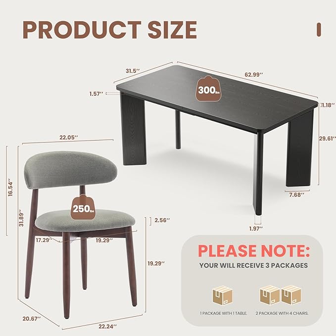 5-Piece Rectangular Dining Table Set for 4, 63" Industrial Kitchen Table with 4 Wooden Upholstered Dinner Chairs for Dining Room, Kitchen, Living Room, Black+Green