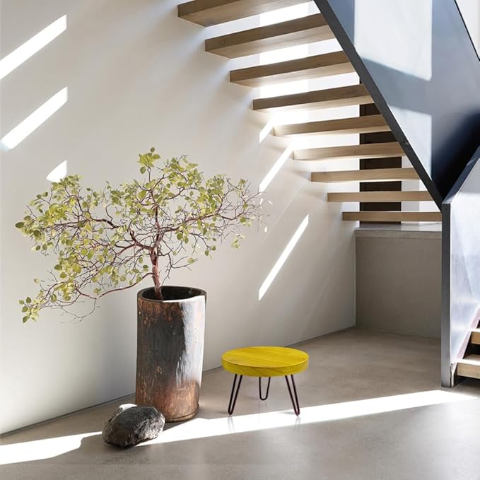 Plant Stand Indoor Outdoor, Wooden plant Stool, Mid Century Plant Stand for Indoor Plants, Wood Modern Plant Holder Rattan Flower, Low Short Boho Rustic Planter Stand Fit 5-15 Inch Pot(M, L)