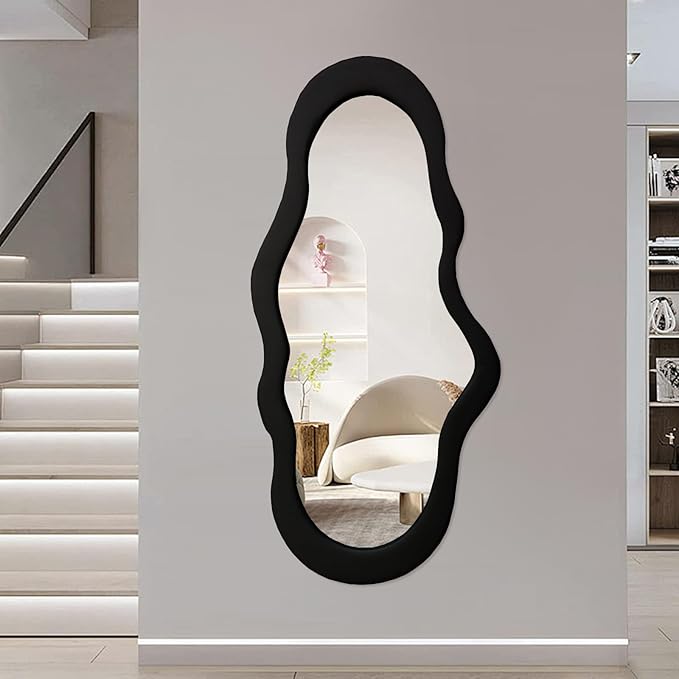 Cloud Shape Black Frame Mirror Unique 44X21 Inch Full Length Wall Mounted Mirror Tall Mirror Full Body Floor Length Mirror Dressing Body Mirror Frameless Mirror for Bedroom Bathroom Living Room