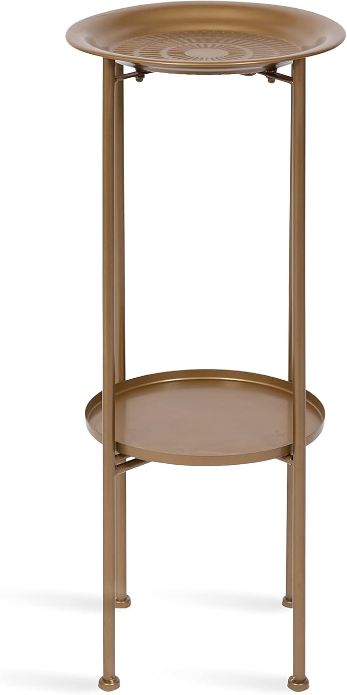 Kate and Laurel Mahdavi Modern Plant Stand Table; 12 x 12 x 27; Gold; Unique Accent Table with Textured Top