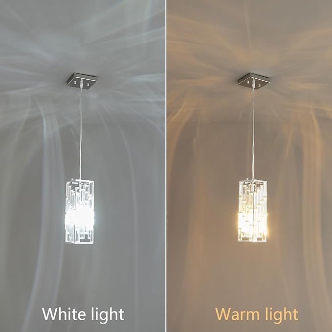 Chrome Pendant Lighting Modern Pendant Light, Mini Crystal Chandeliers,Adjustable Pendant Light Fixture for Kitchen Island Dinning Room Bedroom (3 Pack)