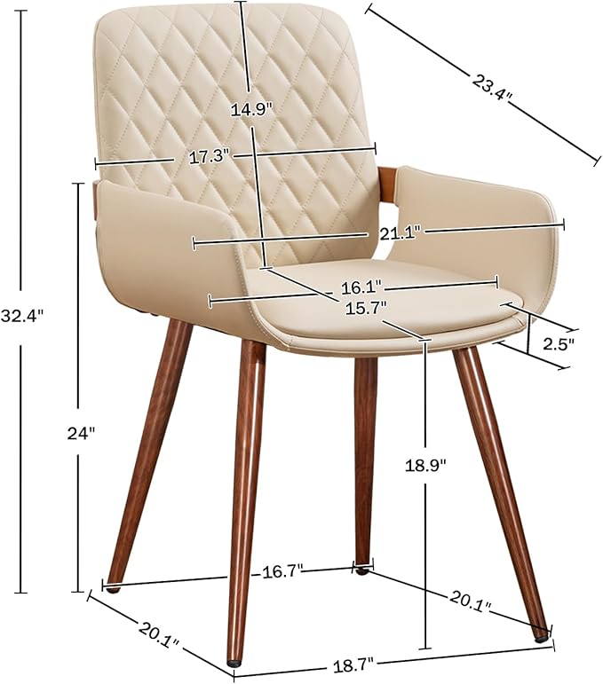 LUNLING Mid Century Modern Faux Leather Dining Room Chairs Set of 4,Upholstered Seat Metal Legs Chairs Cream White Faux Leather Kitchen Chair Reception Room Chair,4PCS