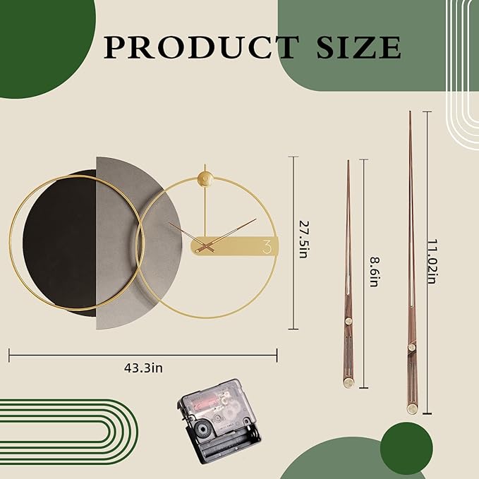 Wall Clock Large 28 Inch - Modern Nordic Style Black, Silent Non-Ticking Battery Operated Decorative Hanging Clock for Living Room Bedroom Office Entryway