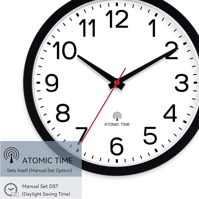 AKCISOT Atomic 14 Inch Wall Clock Analog Clocks for Indoor Kitchen, Battery Operated Clock for Bedroom Office Classroom Living Room(Black)