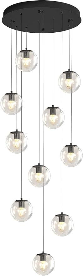 Modern Globe Chandelier H118 Staircase Chandelier for Entryway 12-Lights Glass Globe Pendant Light Large Chandeliers for High Ceiling Foyer Stairwell