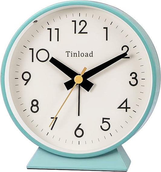 4.5" Battery Operated Antique Retro Analog Alarm Clock, Small Silent Bedside Desk Clock,Lighted on Demand, Battery Operated, Snooze, for Living Room, Bedroom, Bedside, Desk(Green)